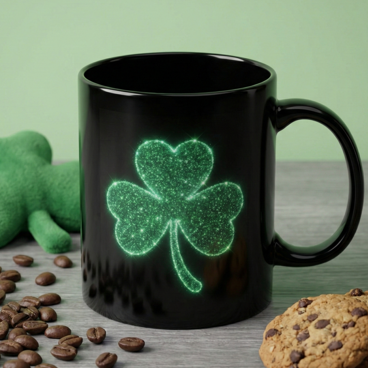 Glowing Shamrock Mug, St Patricks Day Gift, Lucky Green Clover Coffee Cup, Emerald Glitter Aesthetic, Irish Pride Mug, Magic Luck Tea Cup