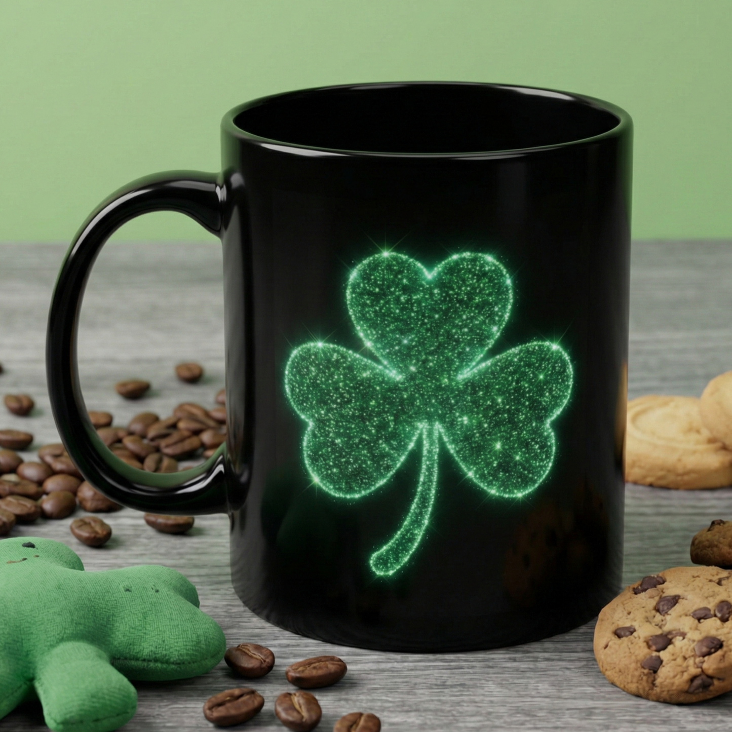 Glowing Shamrock Mug, St Patricks Day Gift, Lucky Green Clover Coffee Cup, Emerald Glitter Aesthetic, Irish Pride Mug, Magic Luck Tea Cup