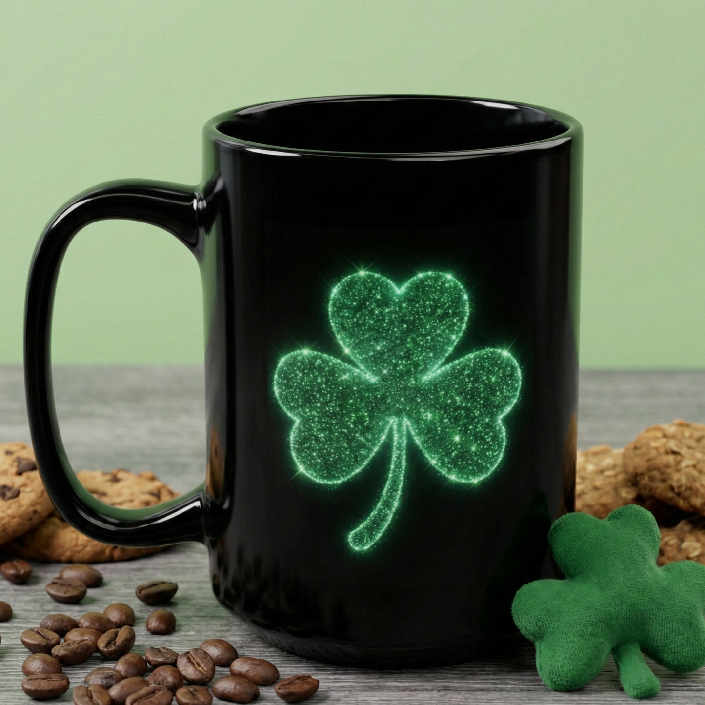 Glowing Shamrock Mug, St Patricks Day Gift, Lucky Green Clover Coffee Cup, Emerald Glitter Aesthetic, Irish Pride Mug, Magic Luck Tea Cup