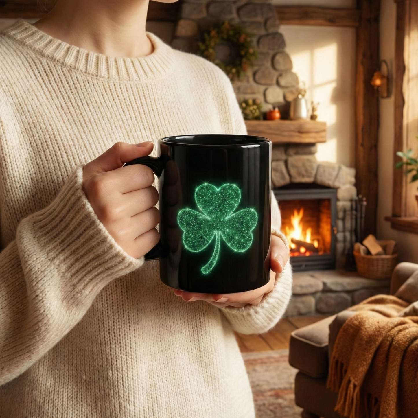 Glowing Shamrock Mug, St Patricks Day Gift, Lucky Green Clover Coffee Cup, Emerald Glitter Aesthetic, Irish Pride Mug, Magic Luck Tea Cup