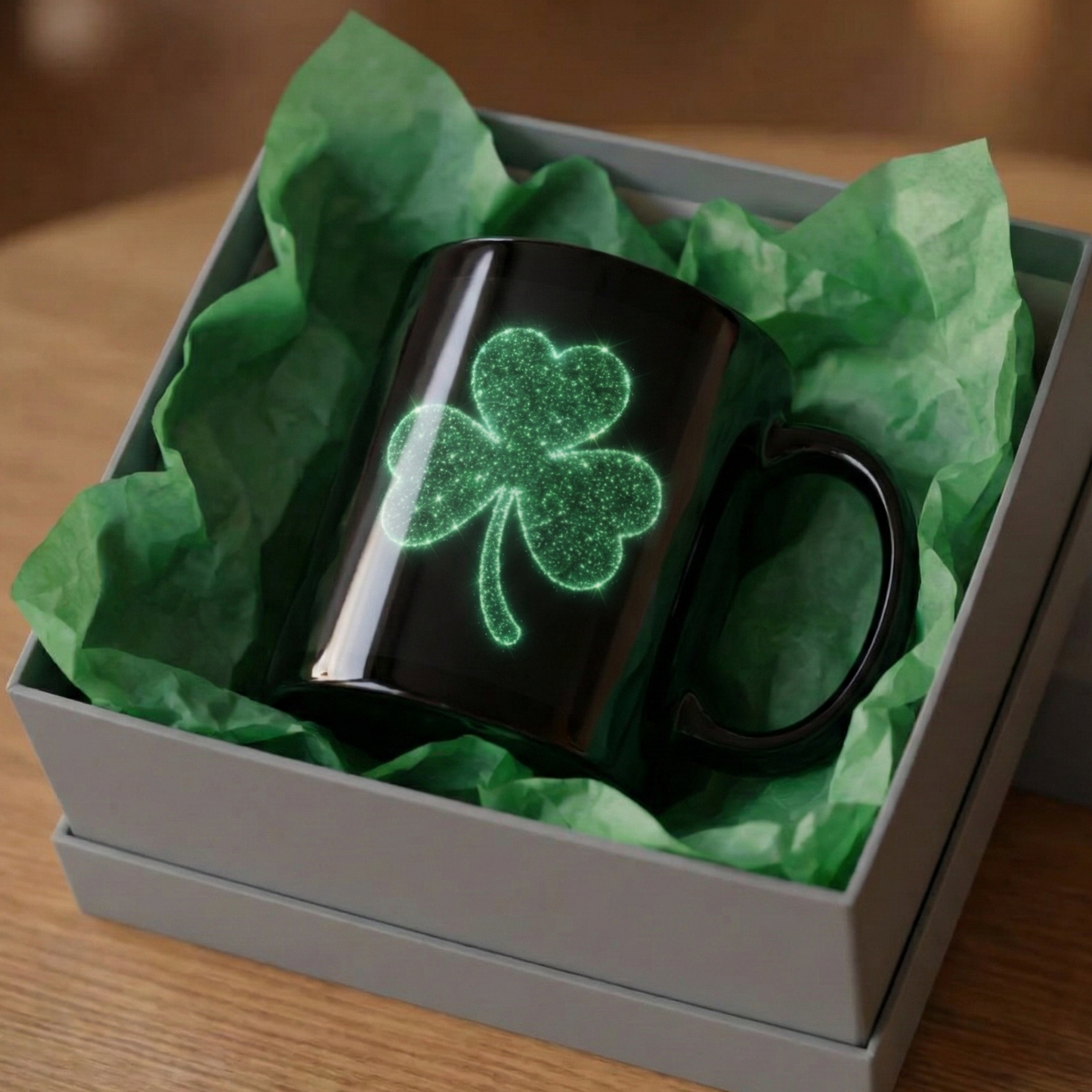Glowing Shamrock Mug, St Patricks Day Gift, Lucky Green Clover Coffee Cup, Emerald Glitter Aesthetic, Irish Pride Mug, Magic Luck Tea Cup