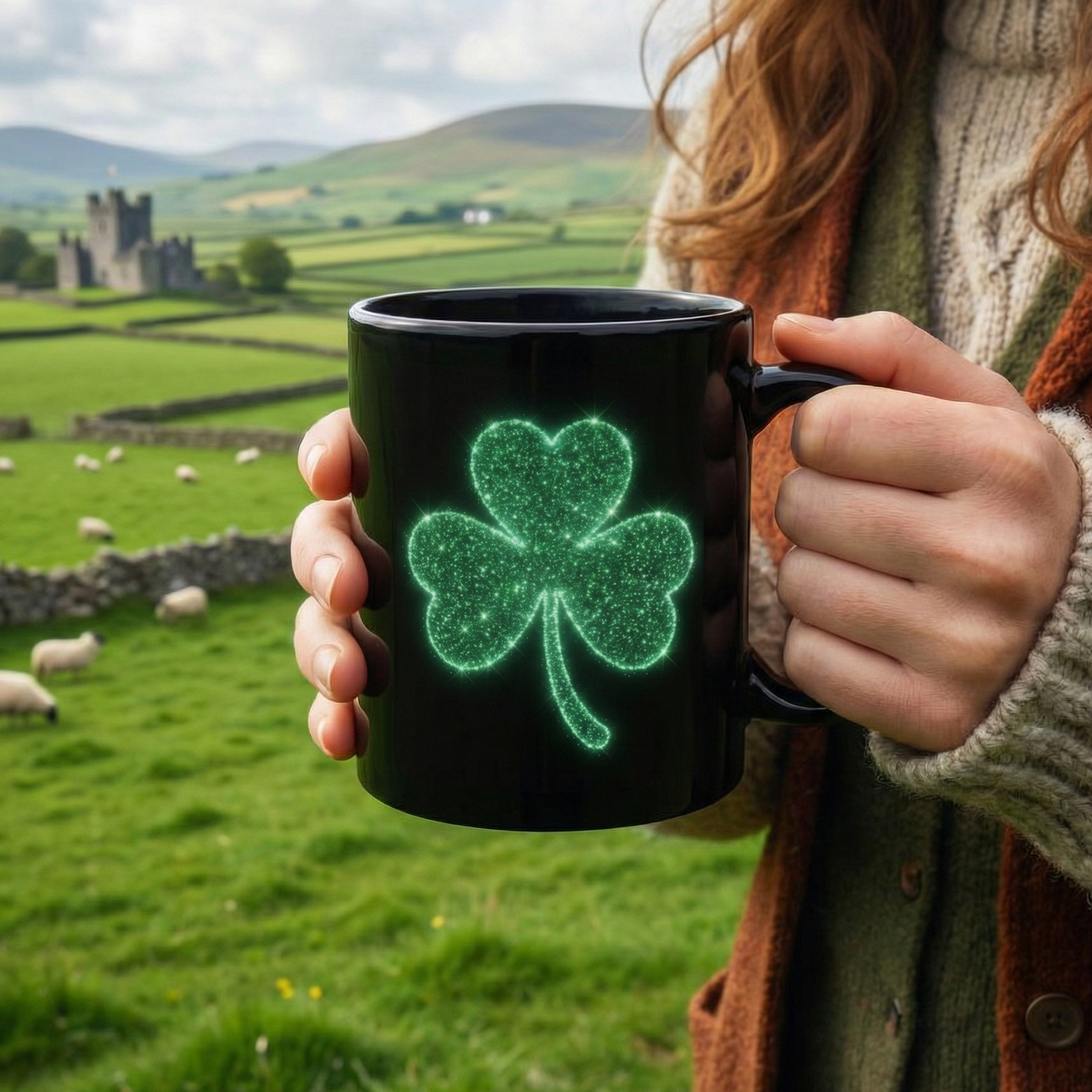 Glowing Shamrock Mug, St Patricks Day Gift, Lucky Green Clover Coffee Cup, Emerald Glitter Aesthetic, Irish Pride Mug, Magic Luck Tea Cup