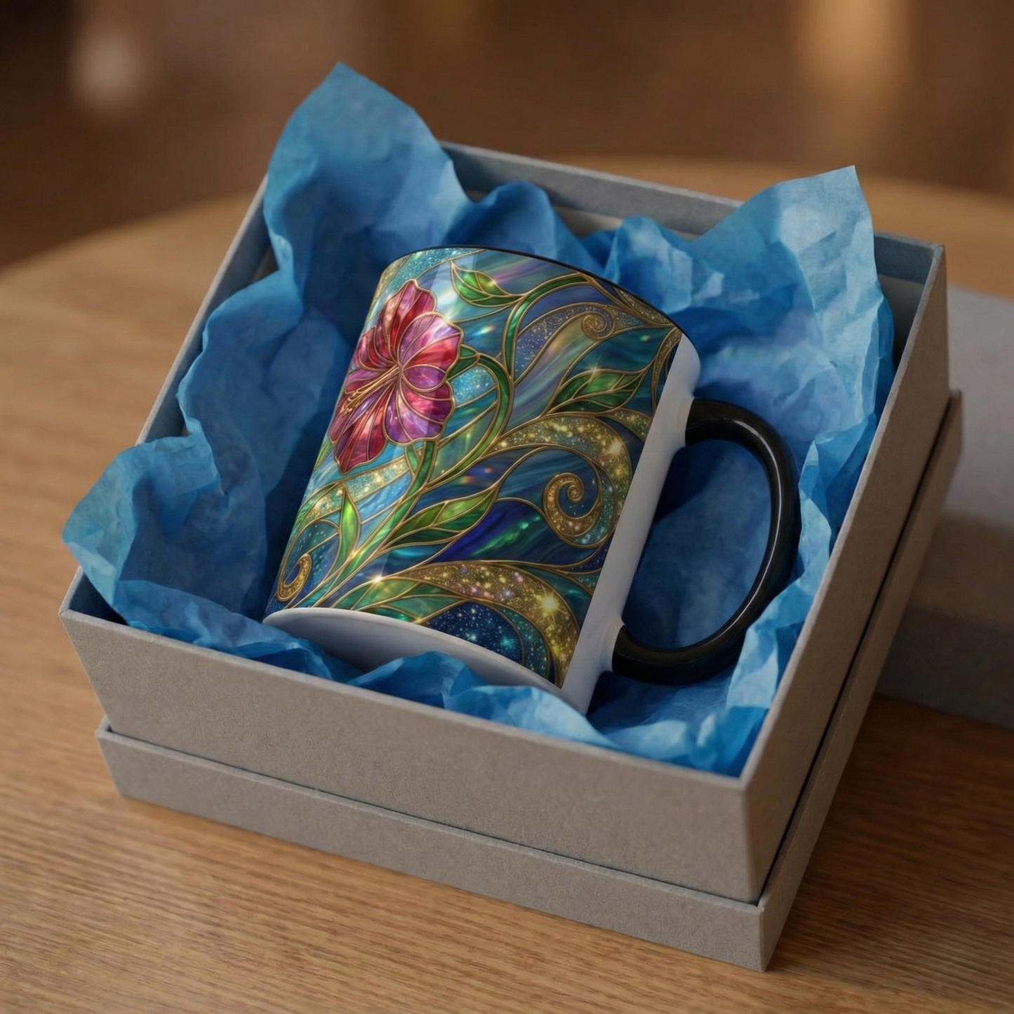Stained Glass Hummingbird Mug, Colorful Floral Coffee Cup, Bird And Flower Art Mug, Nature Lover Gift, Artistic Garden Mug, Unique Gift