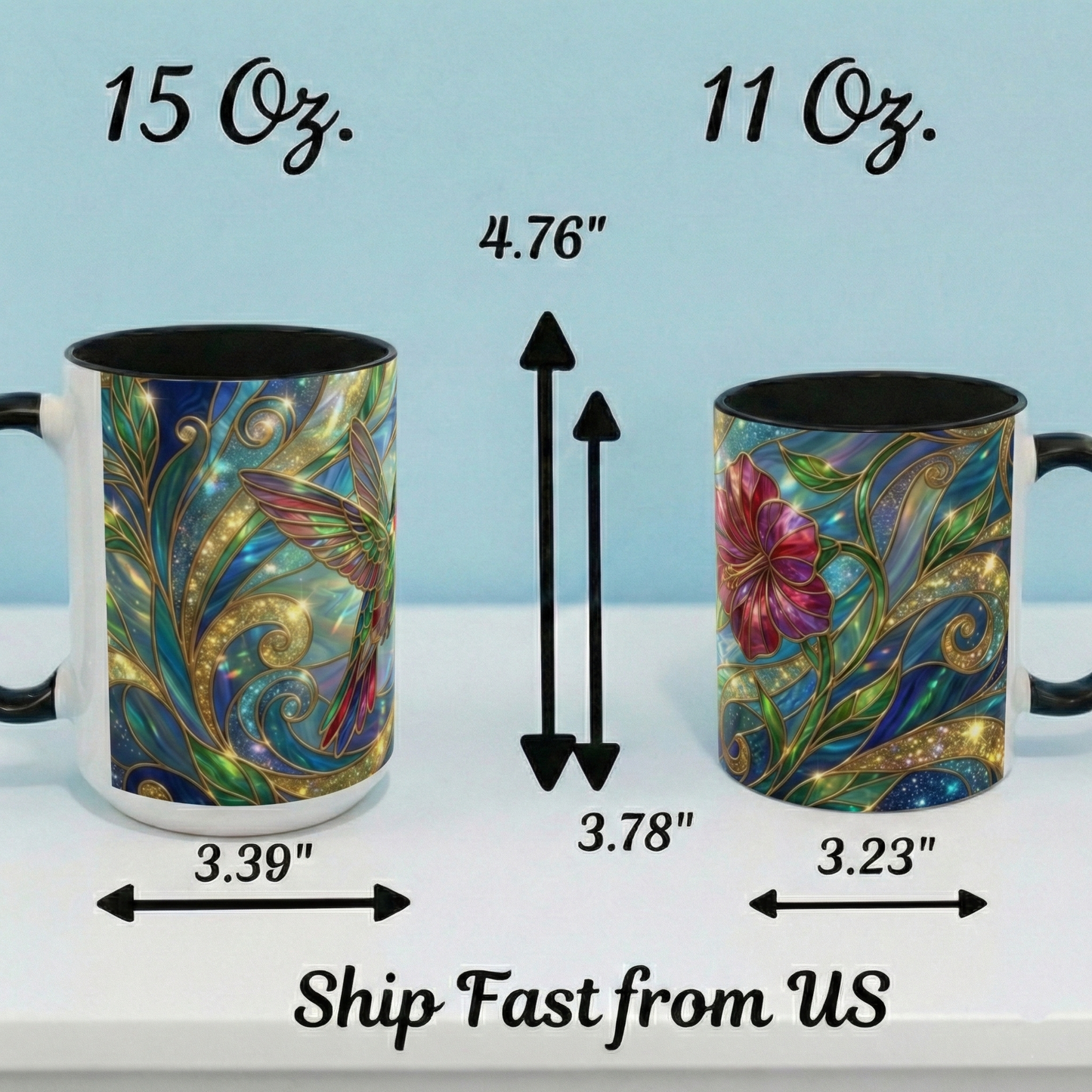 Stained Glass Hummingbird Mug, Colorful Floral Coffee Cup, Bird And Flower Art Mug, Nature Lover Gift, Artistic Garden Mug, Unique Gift