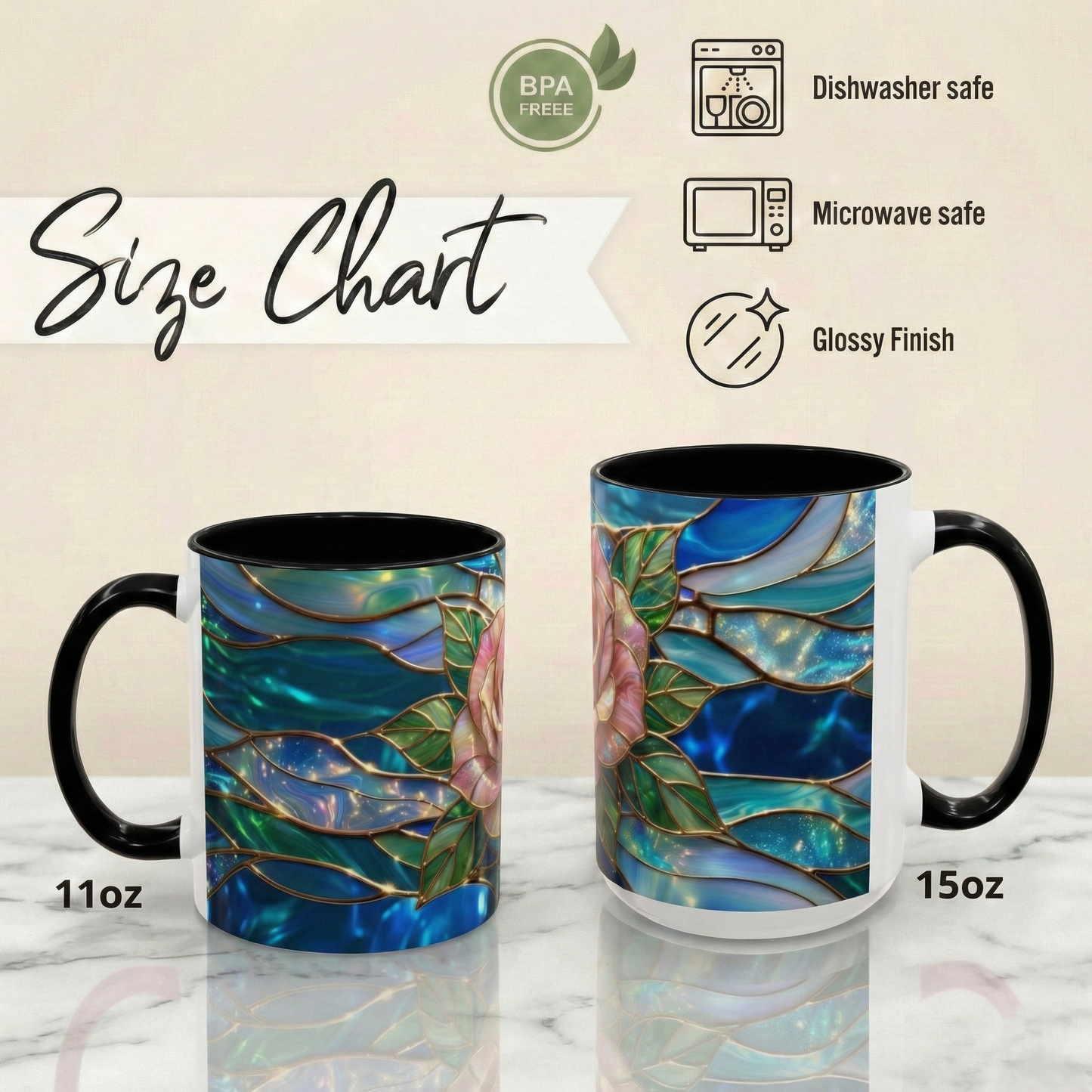 Stained Glass Rose Mug, Pink Flower Coffee Cup, Fantasy Floral Tea Cup, Magical Garden Gift, Galaxy Rose Art, Botanical Lover Present