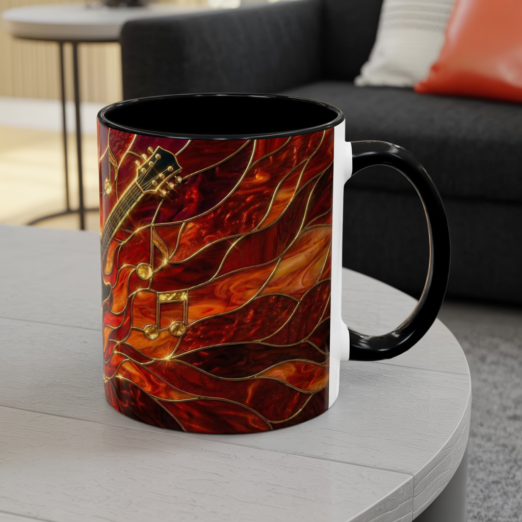 Stained Glass Guitar Mug, Fire Guitar Coffee Mug, Music Lover Gift Mug, Rock Guitar Art Cup, Musician Gift Mug, Guitar Lover Cup