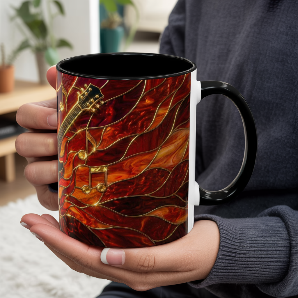 Stained Glass Guitar Mug, Fire Guitar Coffee Mug, Music Lover Gift Mug, Rock Guitar Art Cup, Musician Gift Mug, Guitar Lover Cup