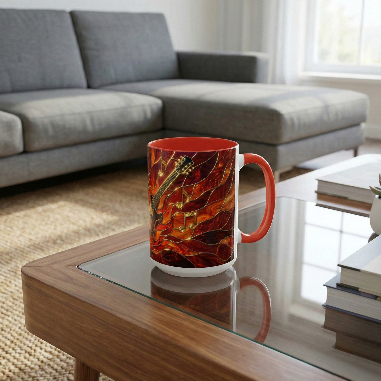 Stained Glass Guitar Mug, Fire Guitar Coffee Mug, Music Lover Gift Mug, Rock Guitar Art Cup, Musician Gift Mug, Guitar Lover Cup