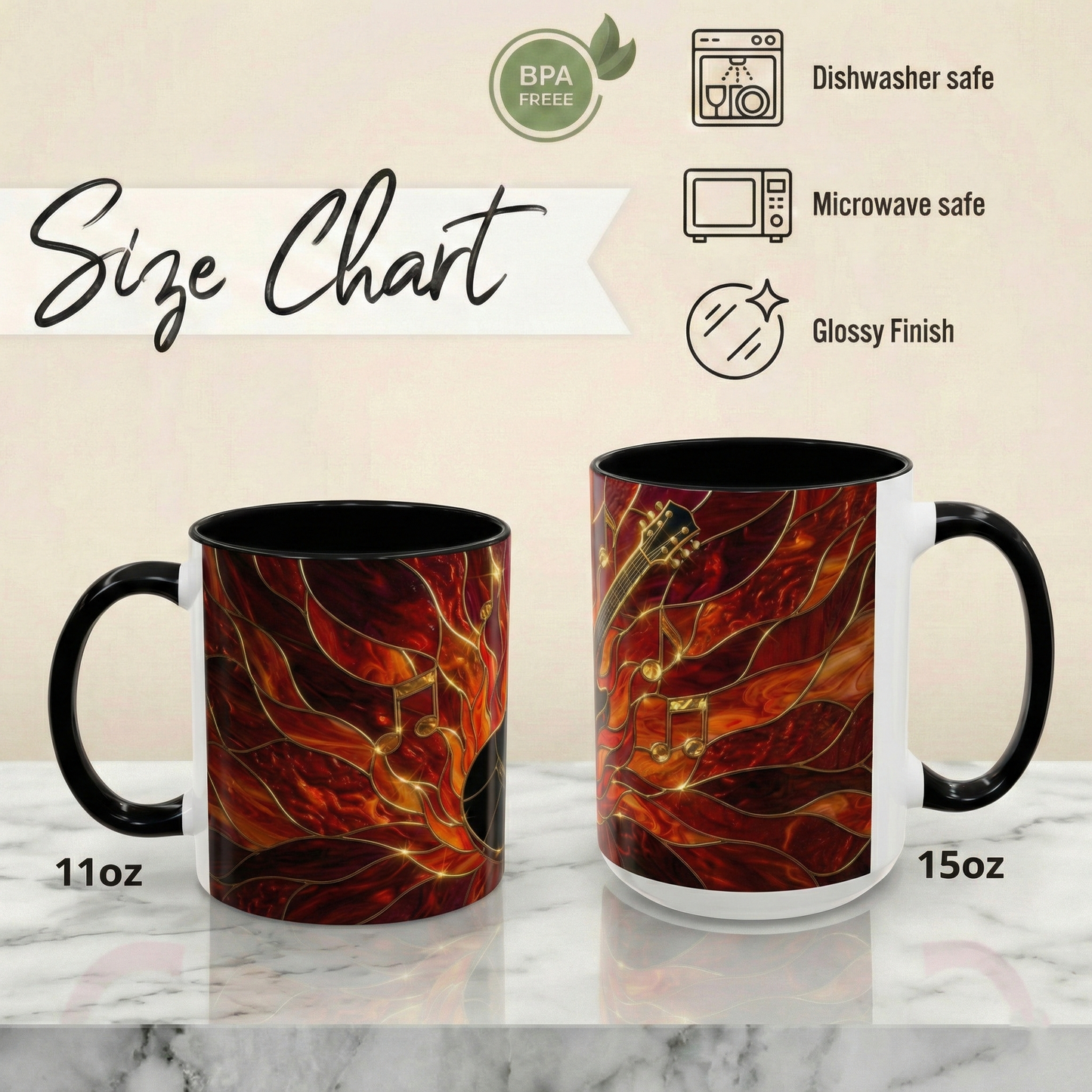 Stained Glass Guitar Mug, Fire Guitar Coffee Mug, Music Lover Gift Mug, Rock Guitar Art Cup, Musician Gift Mug, Guitar Lover Cup