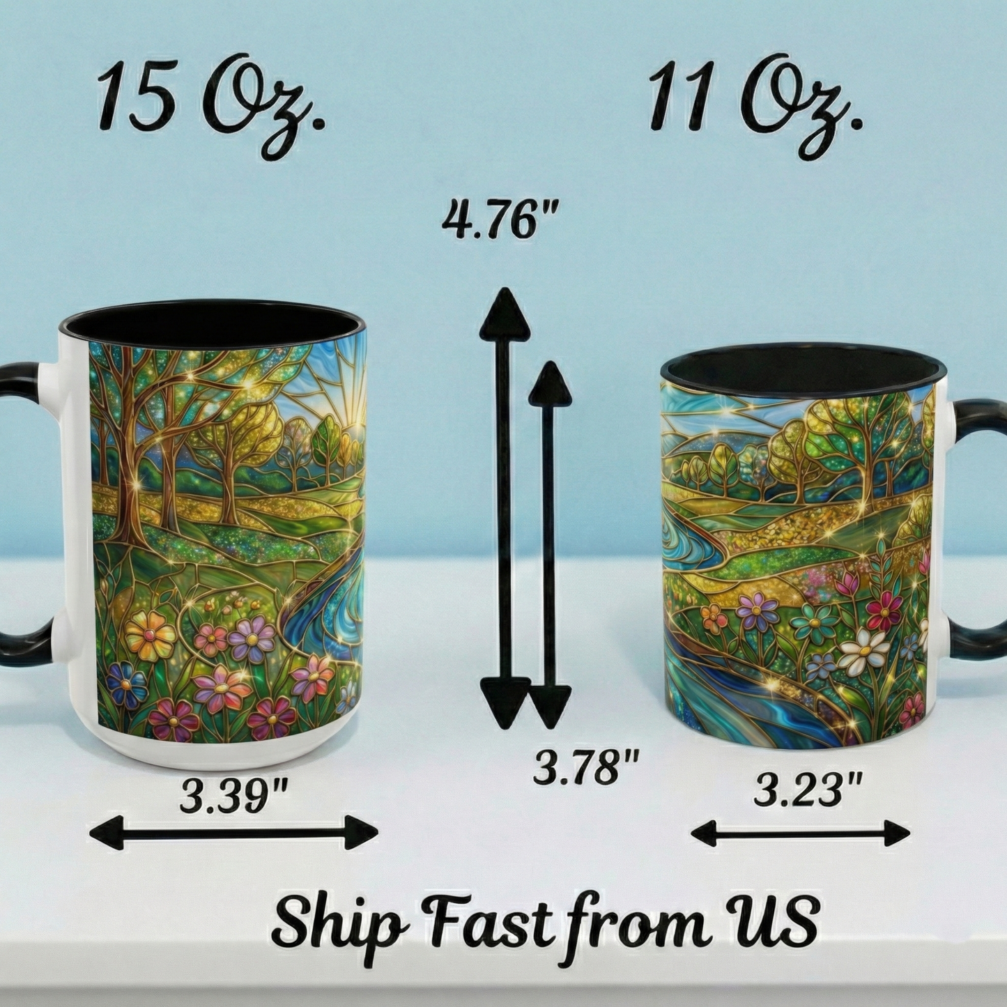 Stained Glass Mug, River Landscape Coffee Cup, Nature Lover Gift, Floral Tea Mug, Gardener Present, Art Teacher Gift, Colorful Scenery Cup