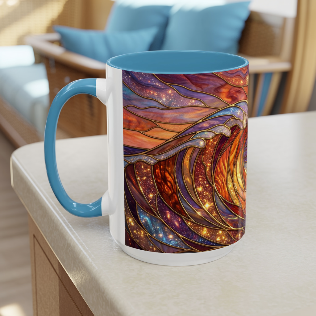 Stained Glass Wave Mug, Ocean Sunset Coffee Cup, Vibrant Beach Art, Sea Lover Gift, Mosaic Tea Cup, Summer Kitchen Decor, Nature Drinkware