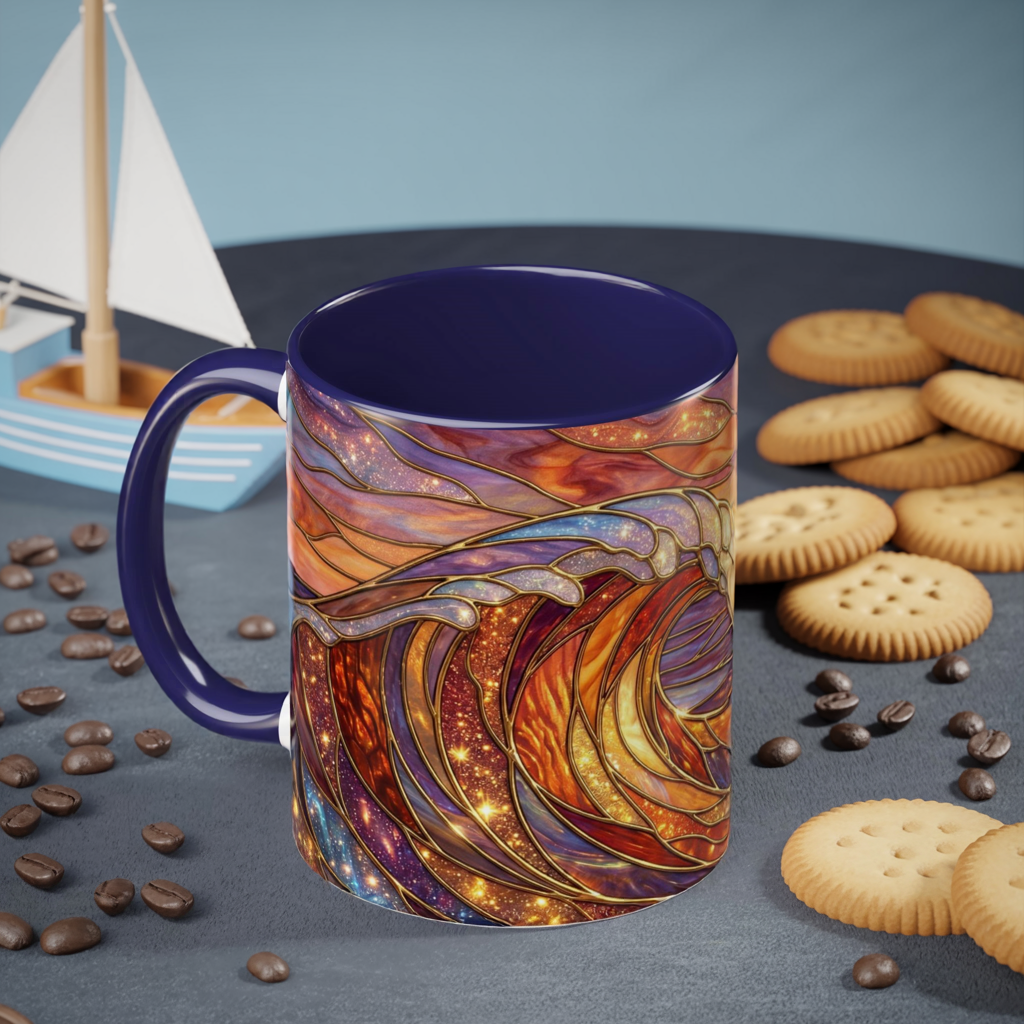 Stained Glass Wave Mug, Ocean Sunset Coffee Cup, Vibrant Beach Art, Sea Lover Gift, Mosaic Tea Cup, Summer Kitchen Decor, Nature Drinkware