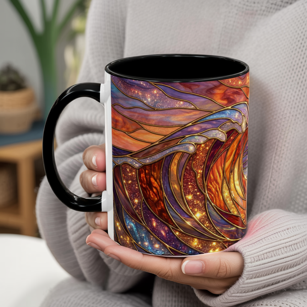 Stained Glass Wave Mug, Ocean Sunset Coffee Cup, Vibrant Beach Art, Sea Lover Gift, Mosaic Tea Cup, Summer Kitchen Decor, Nature Drinkware