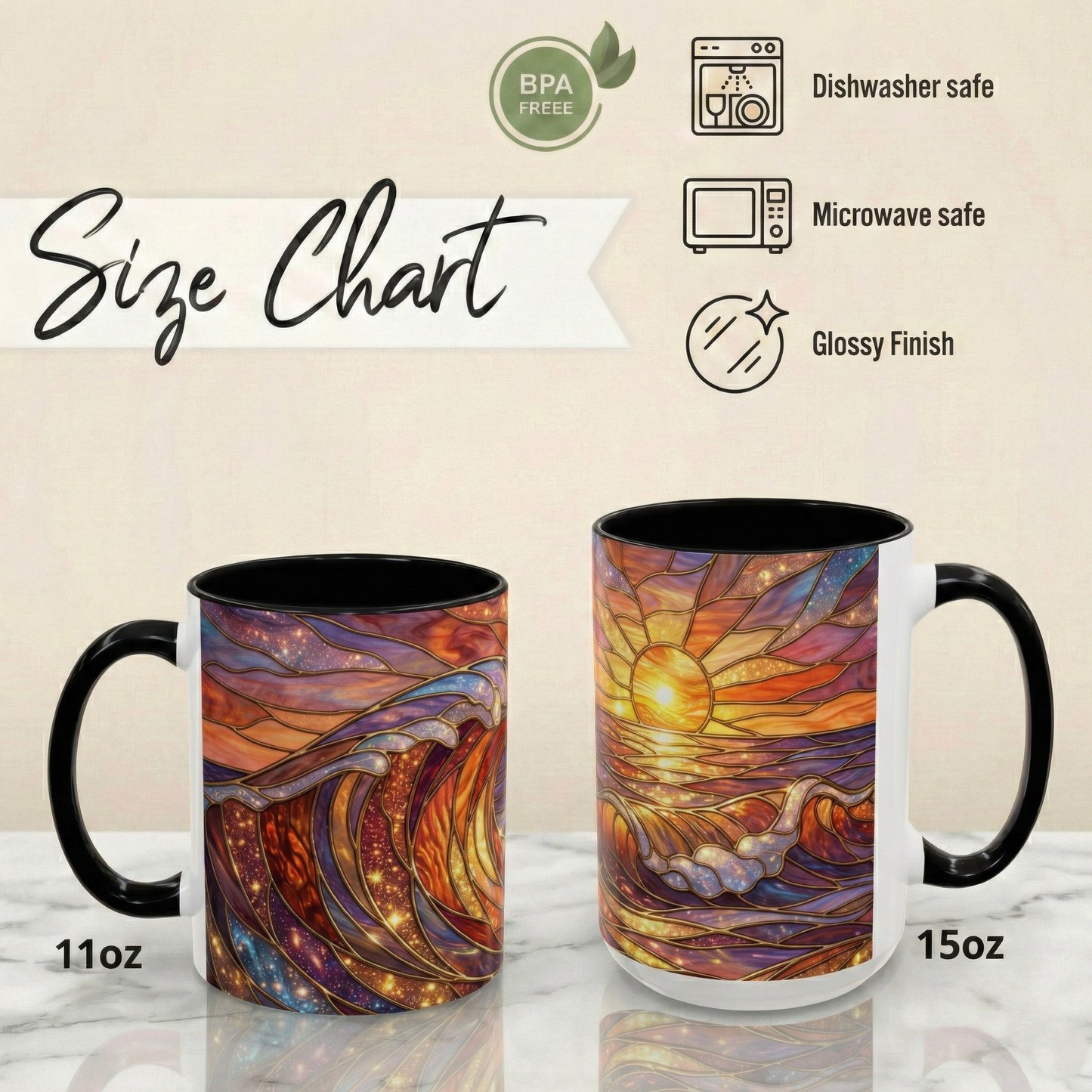 Stained Glass Wave Mug, Ocean Sunset Coffee Cup, Vibrant Beach Art, Sea Lover Gift, Mosaic Tea Cup, Summer Kitchen Decor, Nature Drinkware