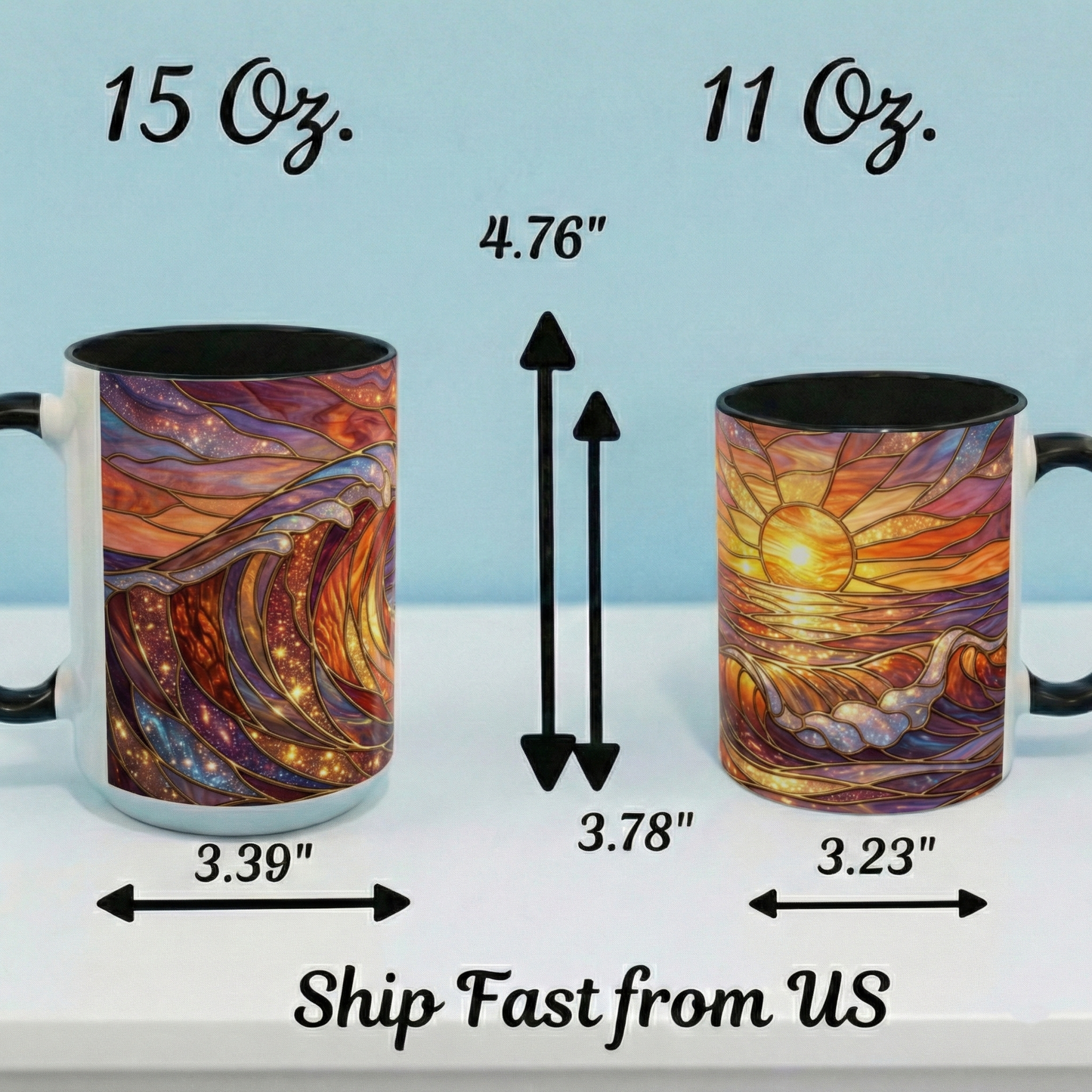 Stained Glass Wave Mug, Ocean Sunset Coffee Cup, Vibrant Beach Art, Sea Lover Gift, Mosaic Tea Cup, Summer Kitchen Decor, Nature Drinkware