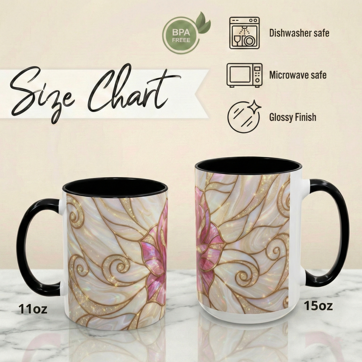 Pink Rose Stained Glass Mug, Gold Floral Coffee Cup, Romantic Flower Tea Cup, Gardener Gift For Mom, Botanical Art, Wife Birthday Gift