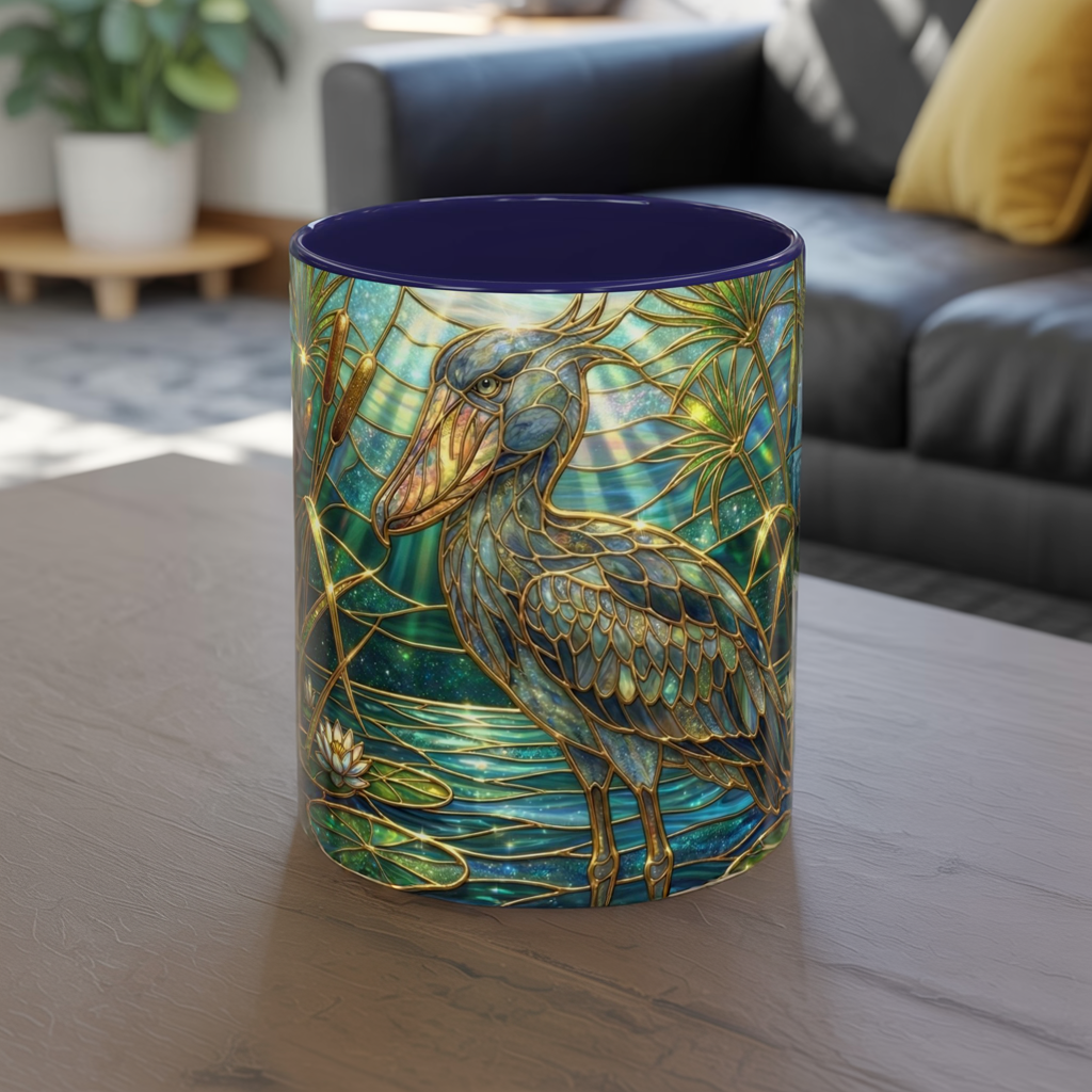 Shoebill Stork Mug, Stained Glass Bird Art, Prehistoric Animal Gift, Swamp Nature Coffee Cup, Galaxy Night, Ornithology Lover Present