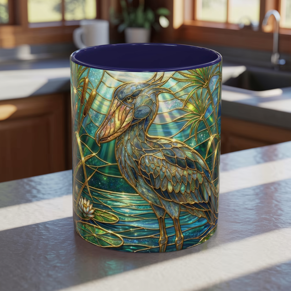 Shoebill Stork Mug, Stained Glass Bird Art, Prehistoric Animal Gift, Swamp Nature Coffee Cup, Galaxy Night, Ornithology Lover Present
