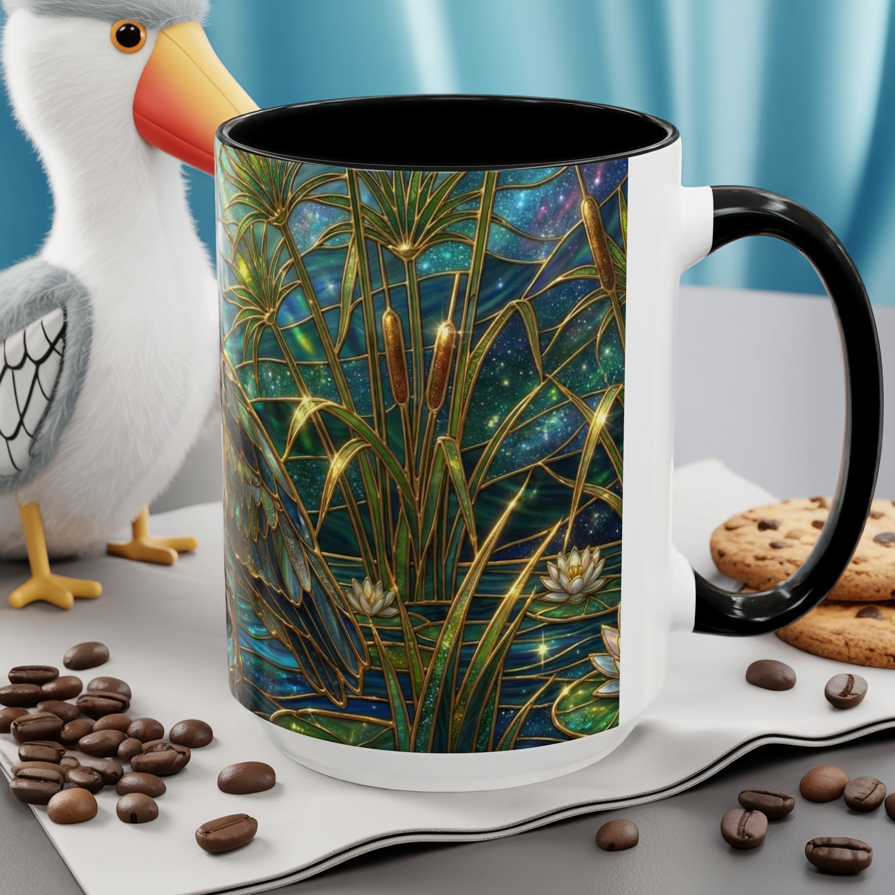 Shoebill Stork Mug, Stained Glass Bird Art, Prehistoric Animal Gift, Swamp Nature Coffee Cup, Galaxy Night, Ornithology Lover Present