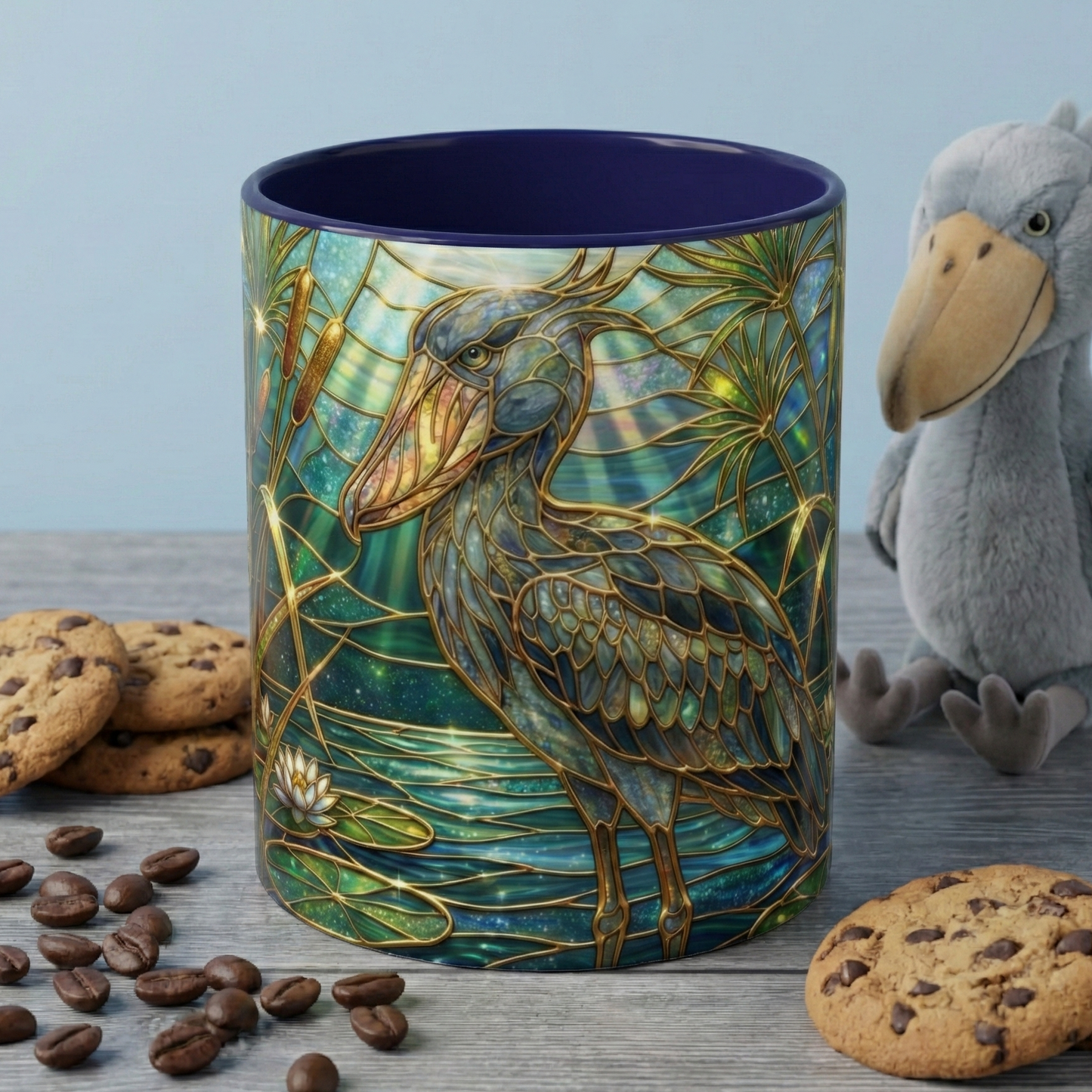 Shoebill Stork Mug, Stained Glass Bird Art, Prehistoric Animal Gift, Swamp Nature Coffee Cup, Galaxy Night, Ornithology Lover Present