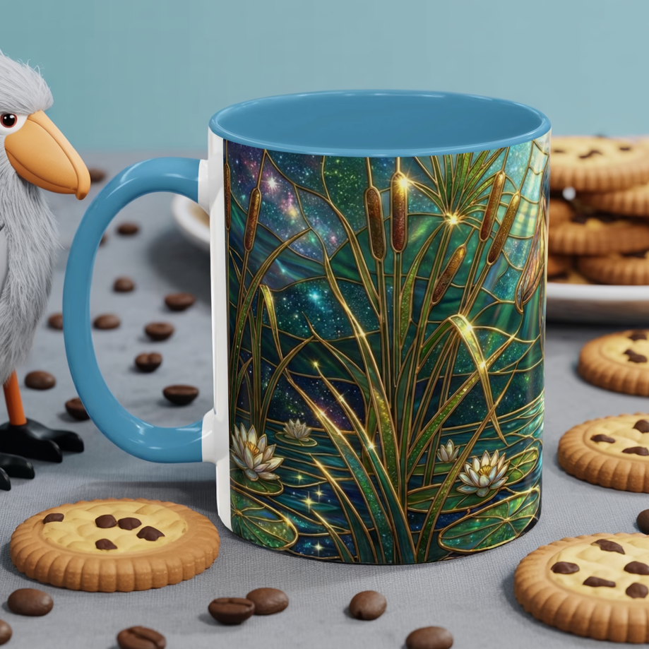 Shoebill Stork Mug, Stained Glass Bird Art, Prehistoric Animal Gift, Swamp Nature Coffee Cup, Galaxy Night, Ornithology Lover Present