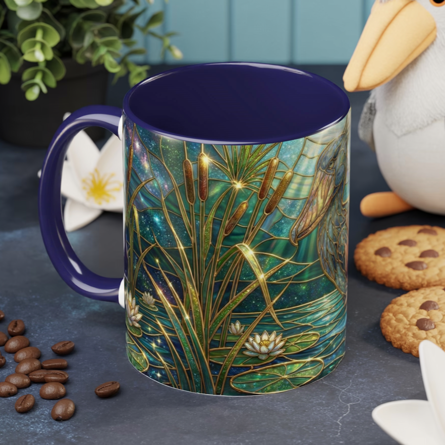 Shoebill Stork Mug, Stained Glass Bird Art, Prehistoric Animal Gift, Swamp Nature Coffee Cup, Galaxy Night, Ornithology Lover Present