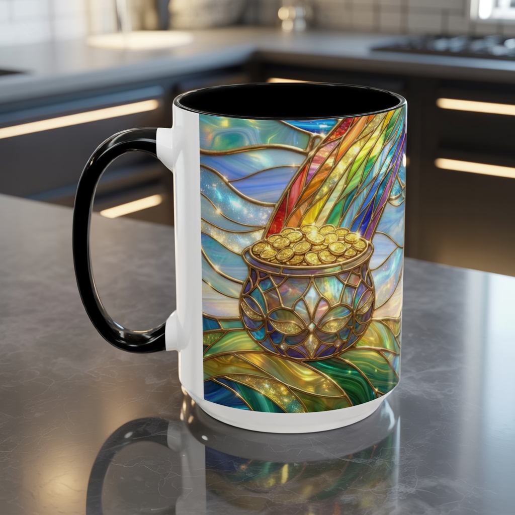 Stained Glass Rainbow Mug, Pot Of Gold Coffee Cup, St Patricks Day Gift, Magical Fantasy Tea Cup, Lucky Irish Leprechaun, Colorful Art
