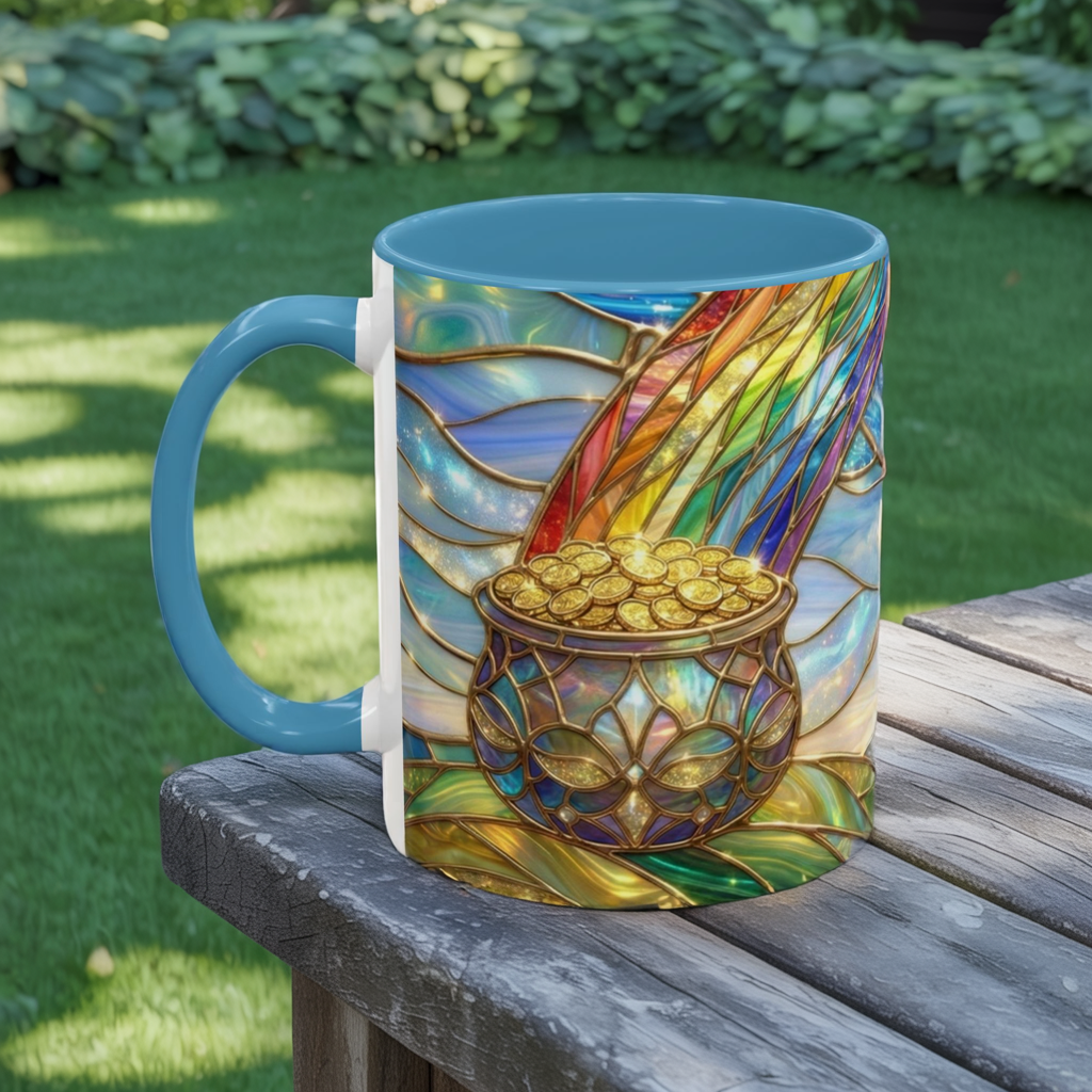 Stained Glass Rainbow Mug, Pot Of Gold Coffee Cup, St Patricks Day Gift, Magical Fantasy Tea Cup, Lucky Irish Leprechaun, Colorful Art