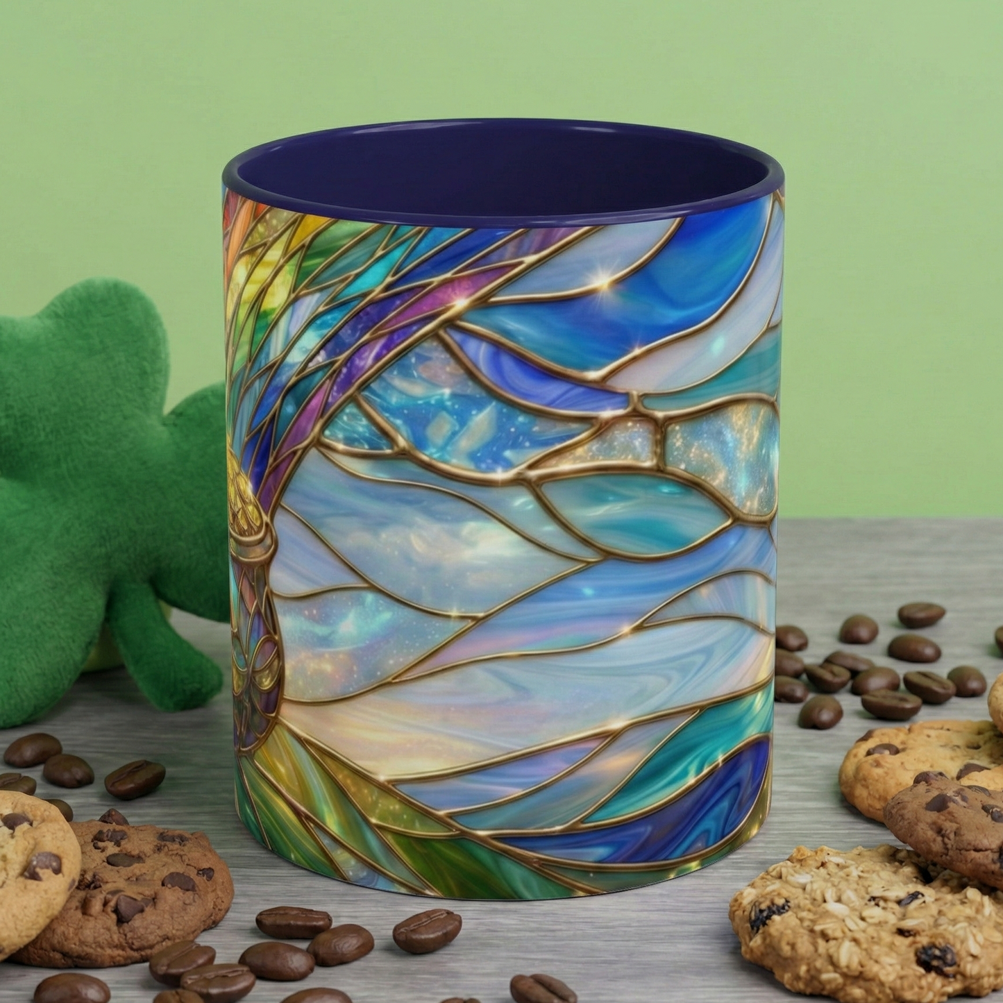 Stained Glass Rainbow Mug, Pot Of Gold Coffee Cup, St Patricks Day Gift, Magical Fantasy Tea Cup, Lucky Irish Leprechaun, Colorful Art