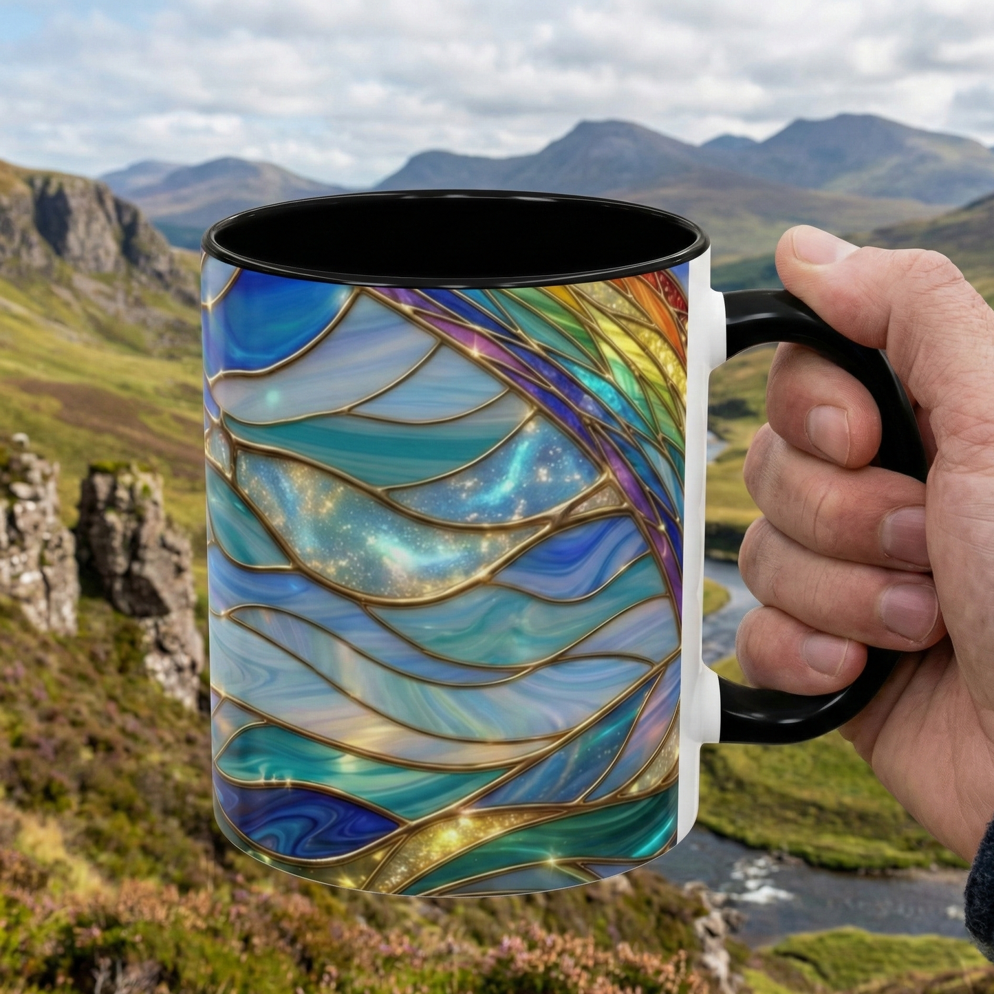 Stained Glass Rainbow Mug, Pot Of Gold Coffee Cup, St Patricks Day Gift, Magical Fantasy Tea Cup, Lucky Irish Leprechaun, Colorful Art