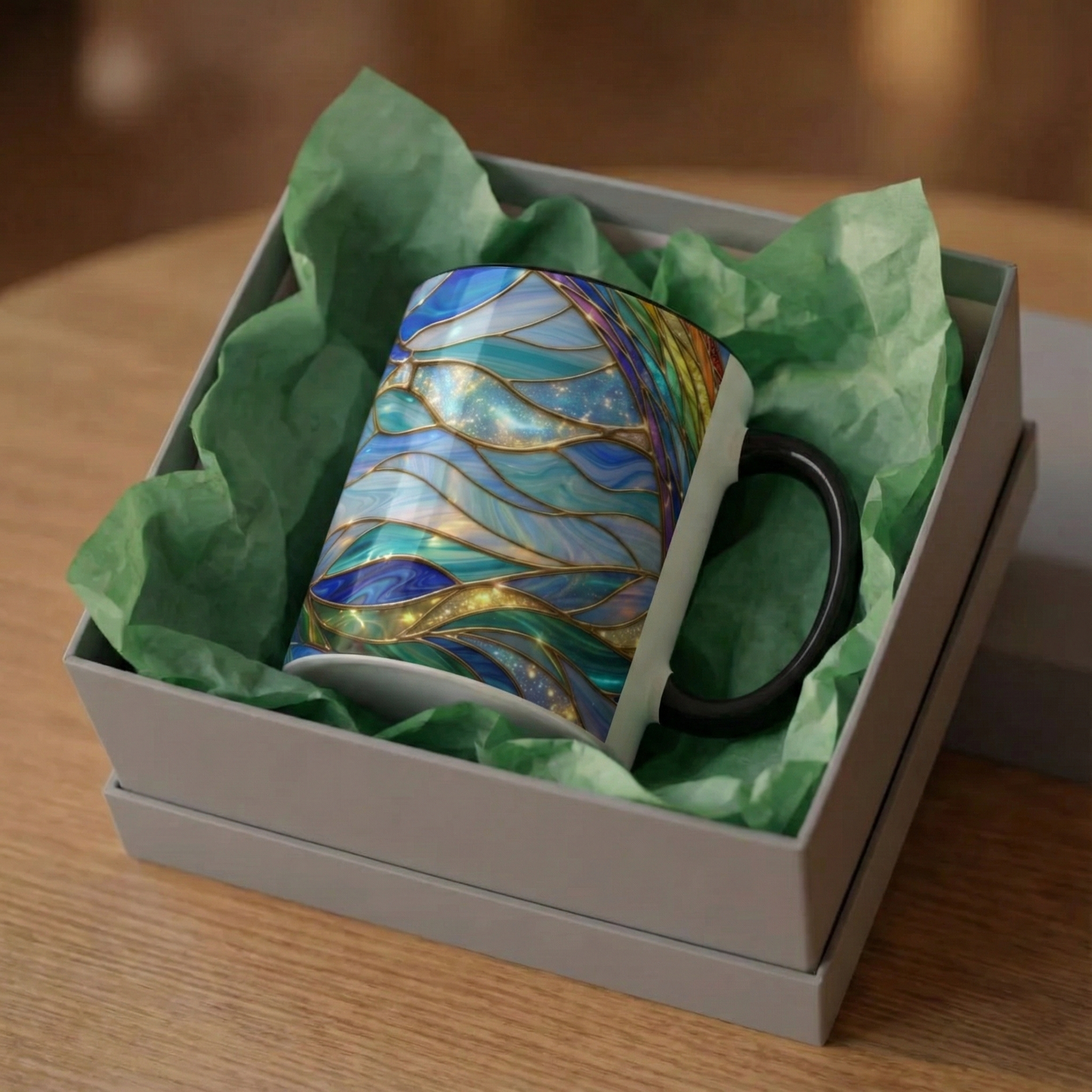 Stained Glass Rainbow Mug, Pot Of Gold Coffee Cup, St Patricks Day Gift, Magical Fantasy Tea Cup, Lucky Irish Leprechaun, Colorful Art