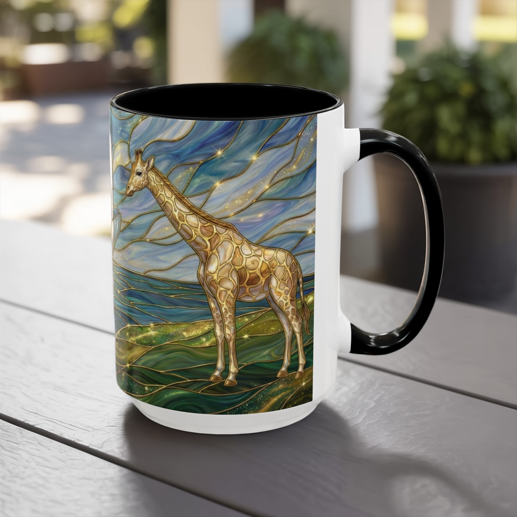 Whimsical Whale & Giraffe Accent Coffee Mug — Artistic Ocean-Sky Illustration (11/15oz)