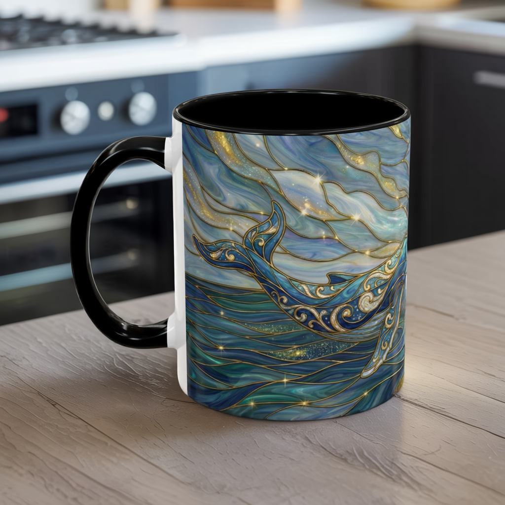 Whimsical Whale & Giraffe Accent Coffee Mug — Artistic Ocean-Sky Illustration (11/15oz)
