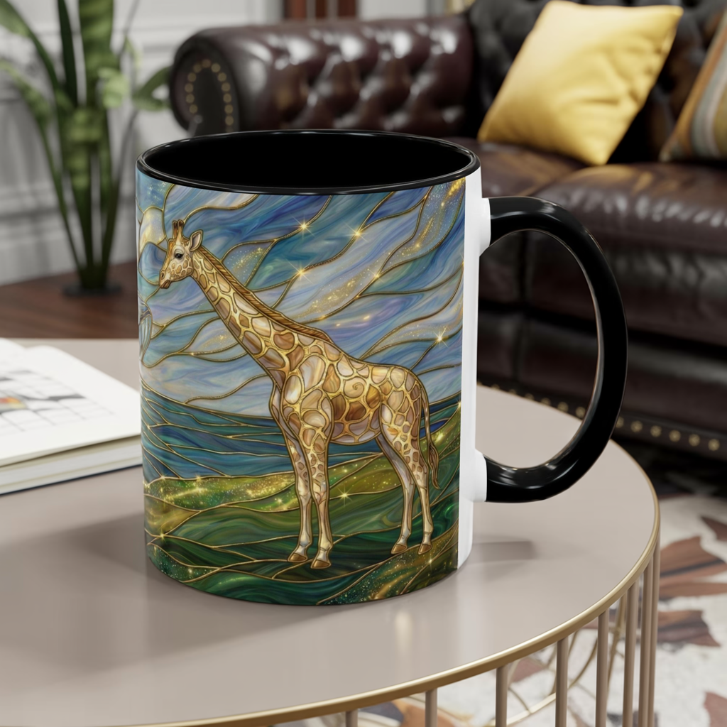 Whimsical Whale & Giraffe Accent Coffee Mug — Artistic Ocean-Sky Illustration (11/15oz)