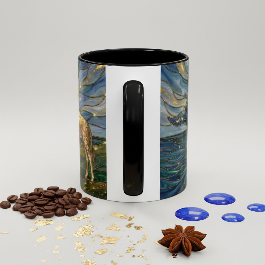 Whimsical Whale & Giraffe Accent Coffee Mug — Artistic Ocean-Sky Illustration (11/15oz)