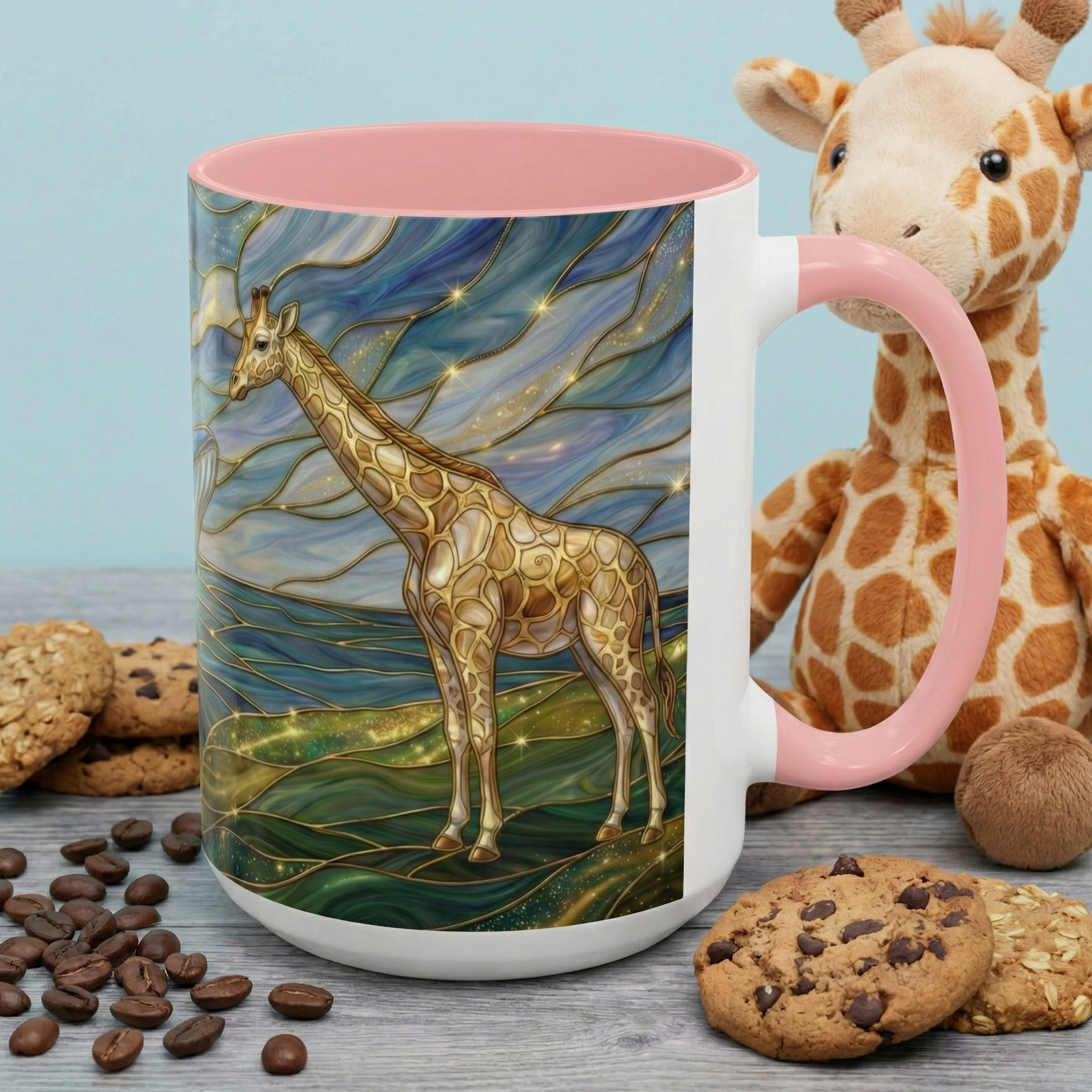 Whimsical Whale & Giraffe Accent Coffee Mug — Artistic Ocean-Sky Illustration (11/15oz)