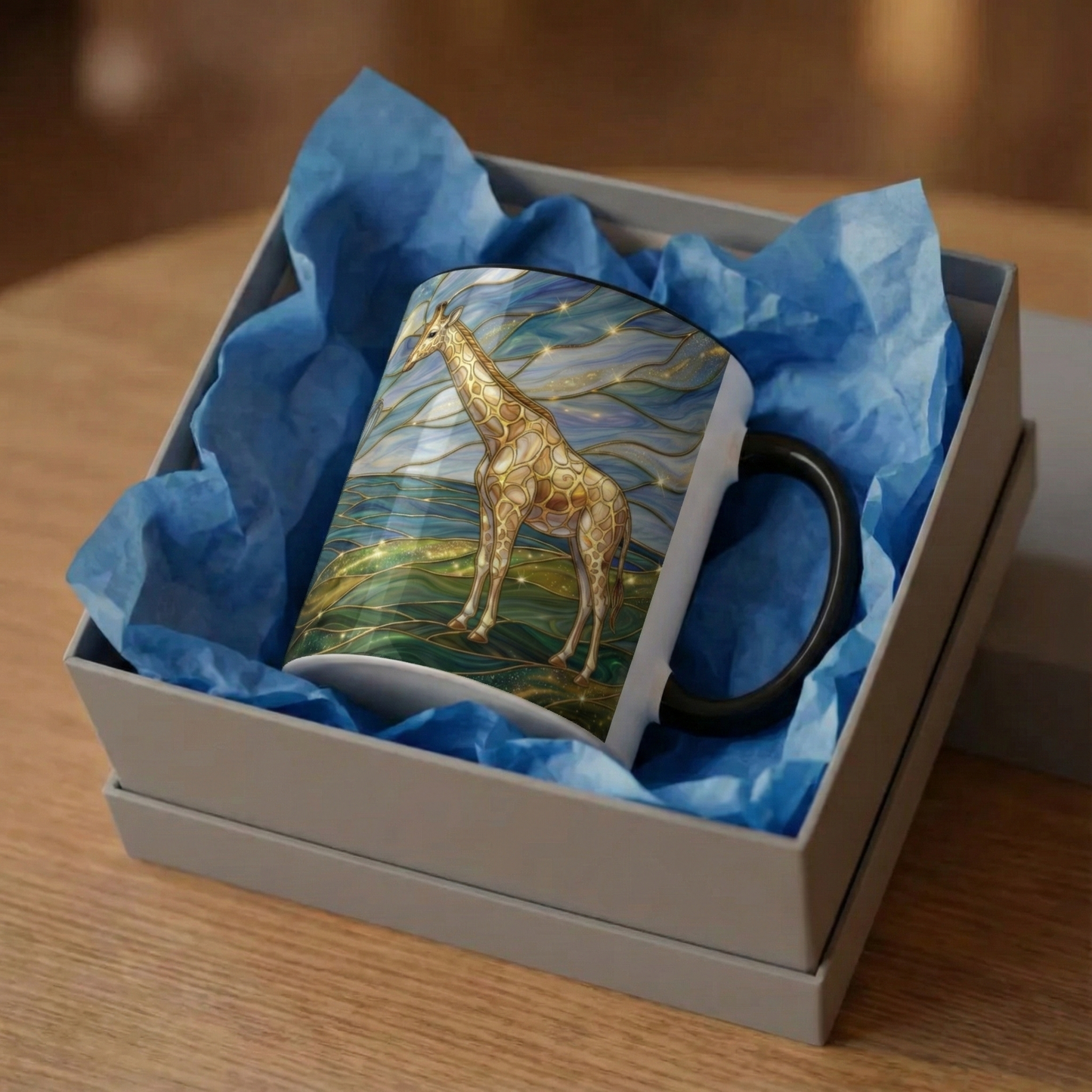 Whimsical Whale & Giraffe Accent Coffee Mug — Artistic Ocean-Sky Illustration (11/15oz)