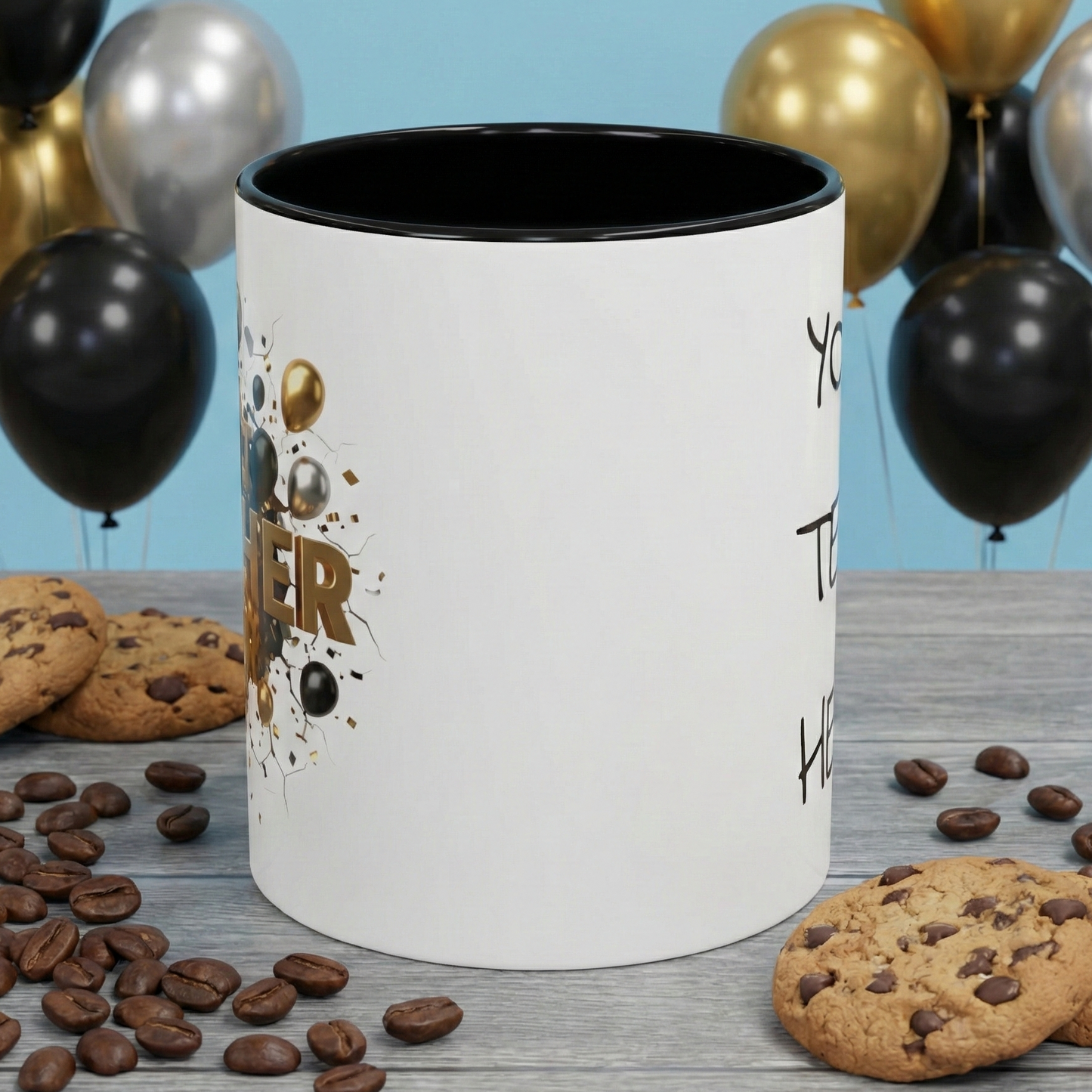 Personalized Teacher Mug, Best Teacher Ever Gift, Custom Educator Coffee Cup, 3D Gold Balloon Design, Teacher Appreciation Present