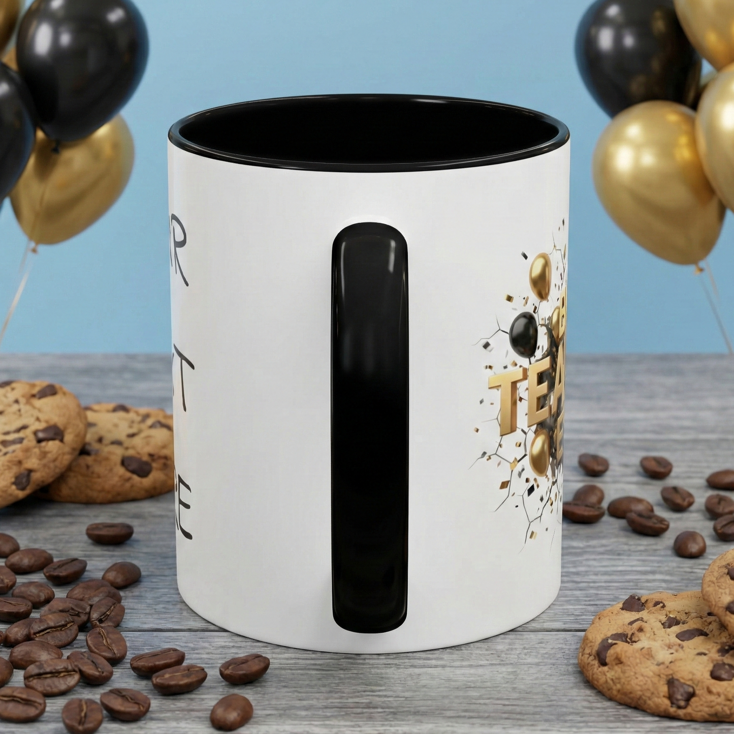 Personalized Teacher Mug, Best Teacher Ever Gift, Custom Educator Coffee Cup, 3D Gold Balloon Design, Teacher Appreciation Present