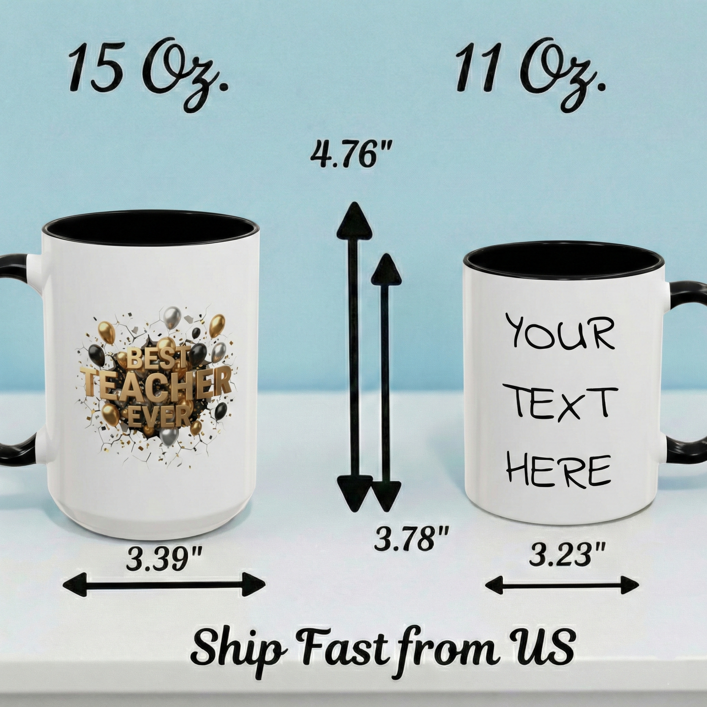 Personalized Teacher Mug, Best Teacher Ever Gift, Custom Educator Coffee Cup, 3D Gold Balloon Design, Teacher Appreciation Present