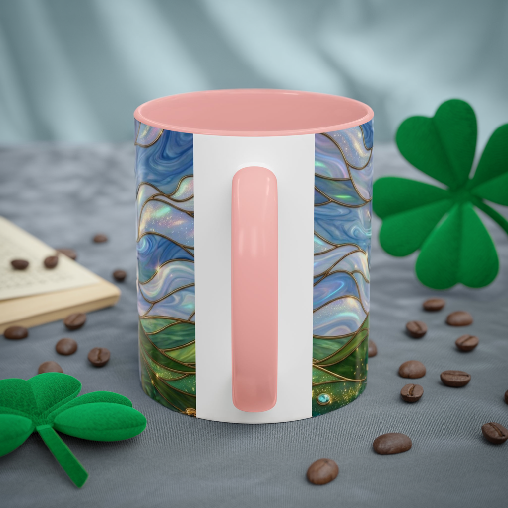 Stained Glass Rainbow Mug, Pot Of Gold Coffee Cup, St Patricks Day Gift, Whimsical Magical Art Mug, Lucky Irish Leprechaun Treasure