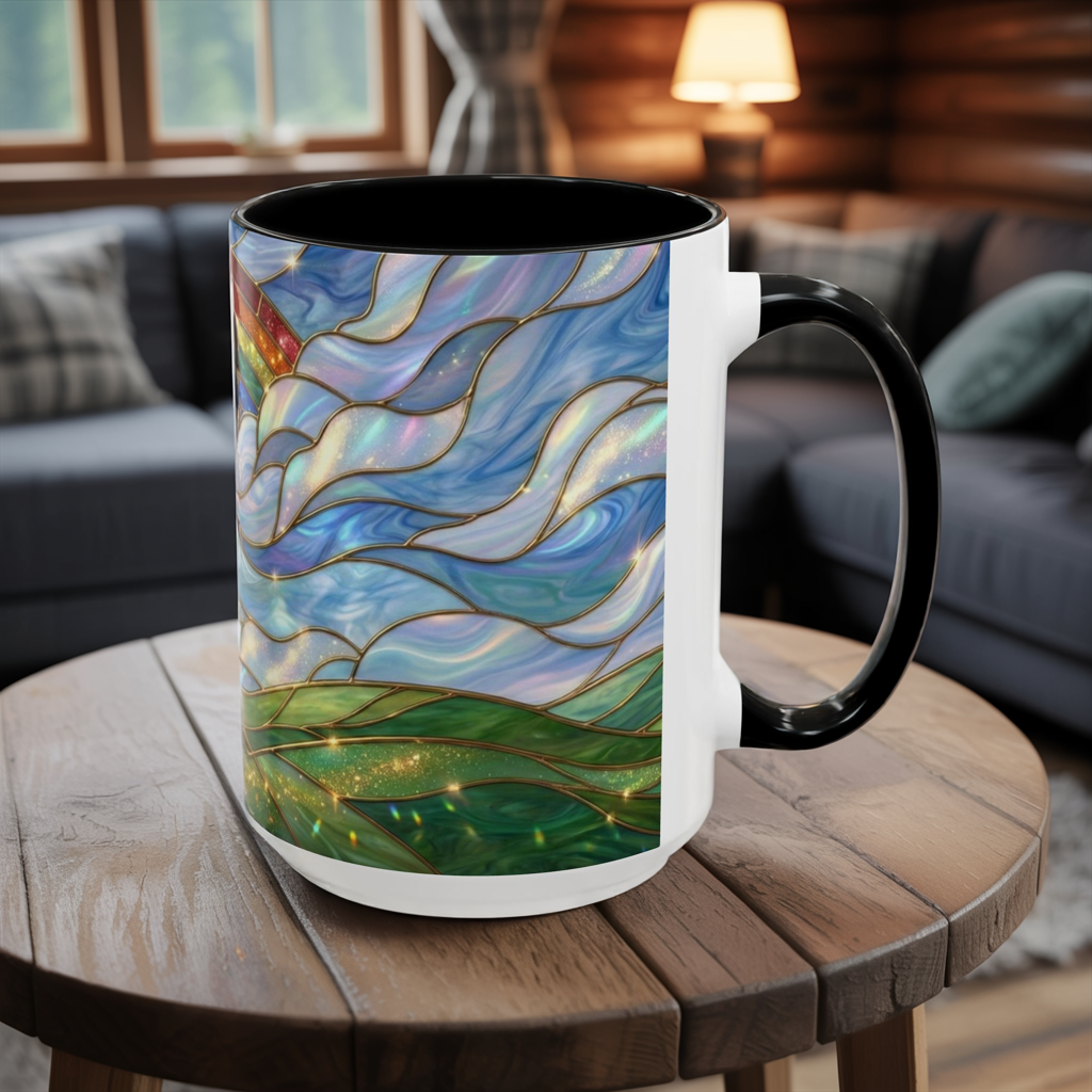 Stained Glass Rainbow Mug, Pot Of Gold Coffee Cup, St Patricks Day Gift, Whimsical Magical Art Mug, Lucky Irish Leprechaun Treasure