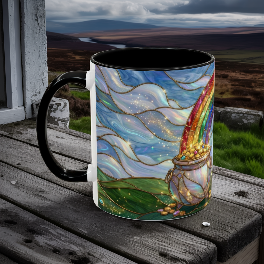 Stained Glass Rainbow Mug, Pot Of Gold Coffee Cup, St Patricks Day Gift, Whimsical Magical Art Mug, Lucky Irish Leprechaun Treasure