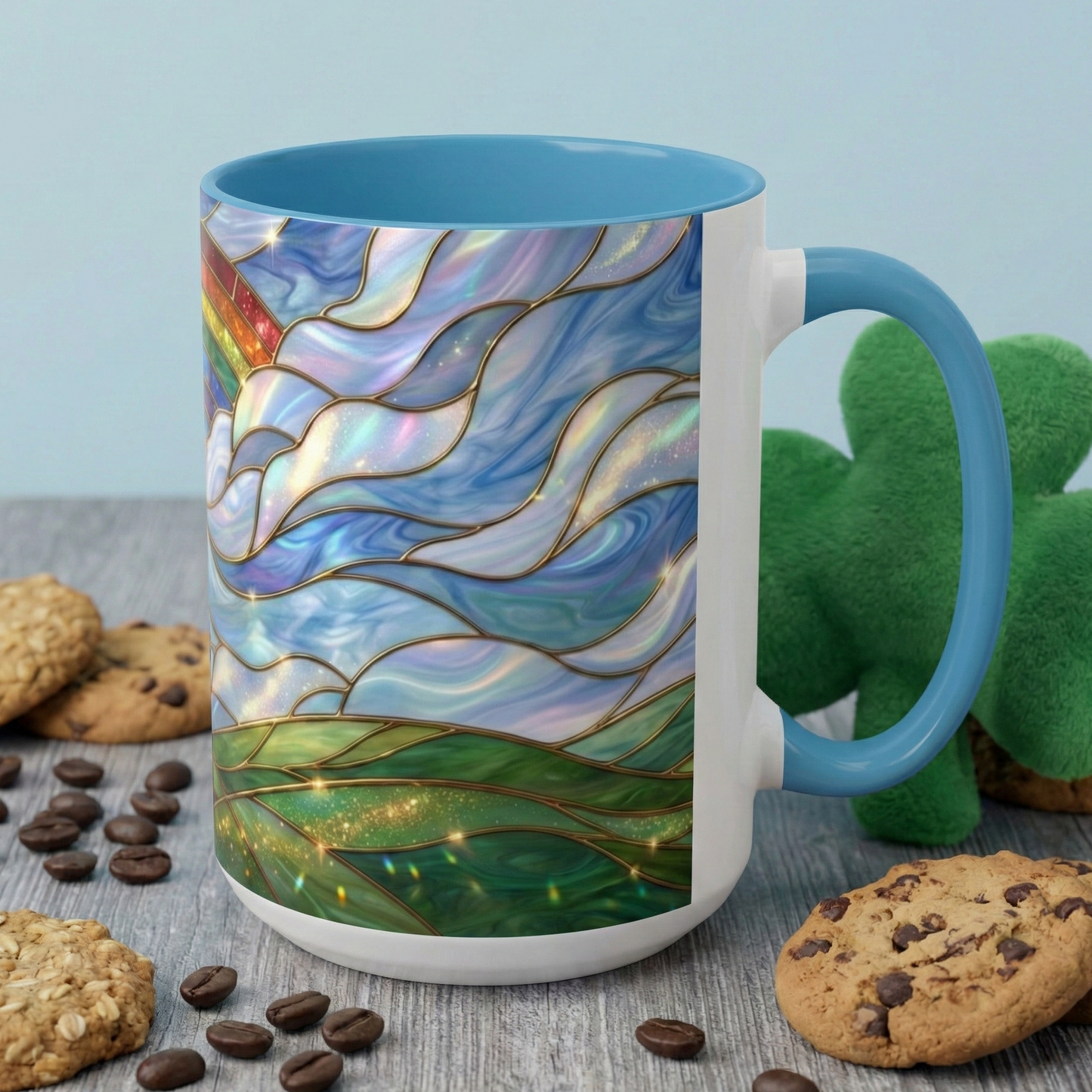 Stained Glass Rainbow Mug, Pot Of Gold Coffee Cup, St Patricks Day Gift, Whimsical Magical Art Mug, Lucky Irish Leprechaun Treasure