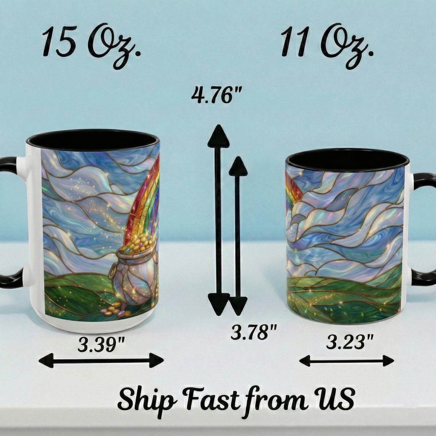 Stained Glass Rainbow Mug, Pot Of Gold Coffee Cup, St Patricks Day Gift, Whimsical Magical Art Mug, Lucky Irish Leprechaun Treasure