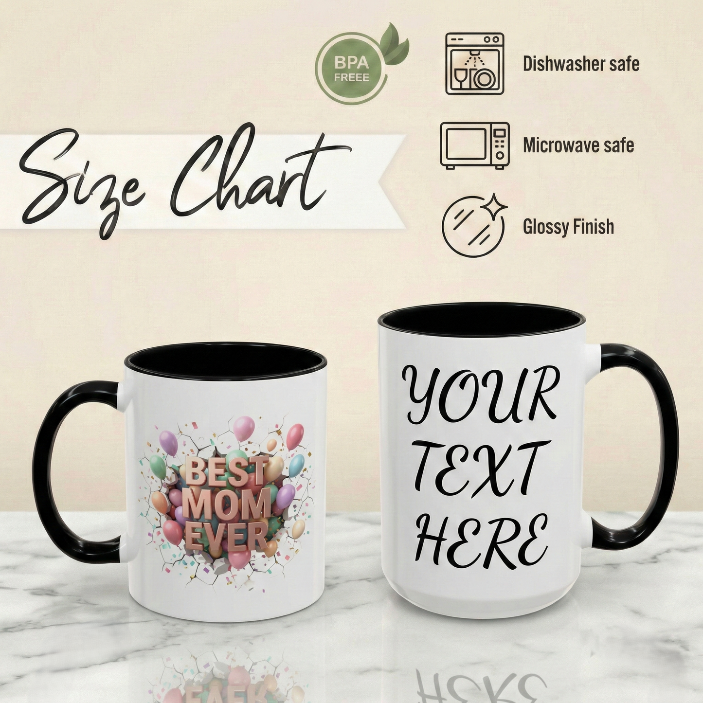 Personalized Mom Mug, Best Mom Ever Gift, Custom Name Coffee Cup, 3D Balloon Design, Mothers Day Gift, New Mom Gift 2025, Custom Mug