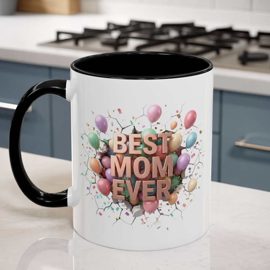 Personalized Mom Mug, Best Mom Ever Gift, Custom Name Coffee Cup, 3D Balloon Design, Mothers Day Gift, New Mom Gift 2025, Custom Mug