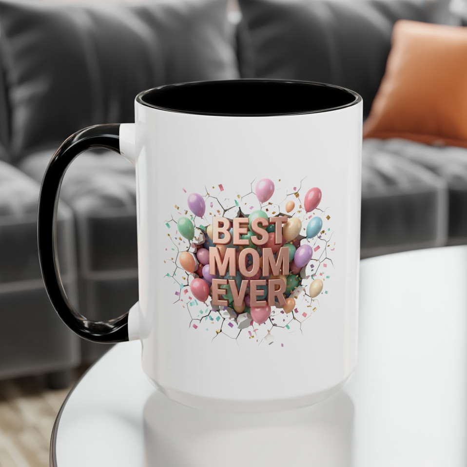Personalized Mom Mug, Best Mom Ever Gift, Custom Name Coffee Cup, 3D Balloon Design, Mothers Day Gift, New Mom Gift 2025, Custom Mug