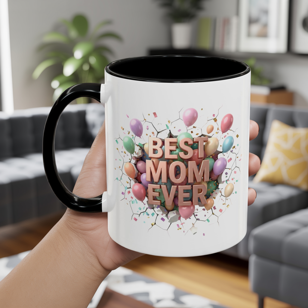 Personalized Mom Mug, Best Mom Ever Gift, Custom Name Coffee Cup, 3D Balloon Design, Mothers Day Gift, New Mom Gift 2025, Custom Mug