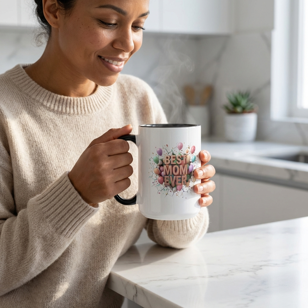 Personalized Mom Mug, Best Mom Ever Gift, Custom Name Coffee Cup, 3D Balloon Design, Mothers Day Gift, New Mom Gift 2025, Custom Mug